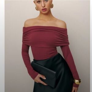 NEW! Reformation Burgundy Off-Shoulder Long Sleeve Top